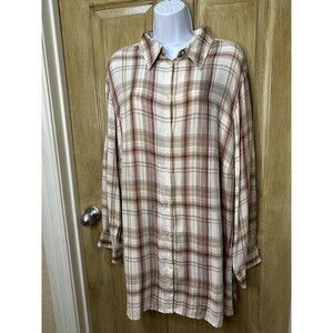 Ralph Lauren Womens Flannel Top 2X Beige Brown Campcore Hiking Cozy Soft